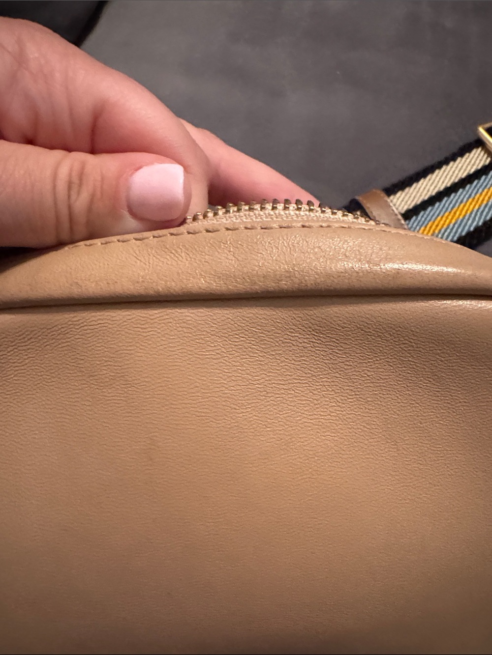 Tory Burch Beige Leather Belt Bag with Striped Strap - Picture 8 of 9